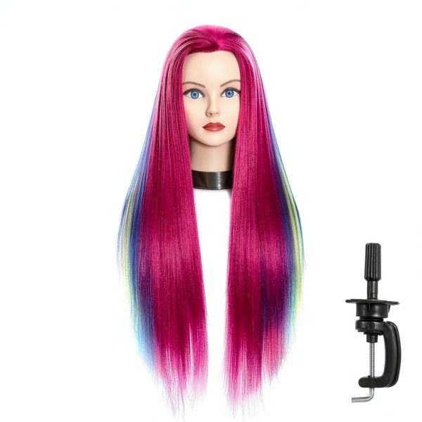 Headfix 26"-28" Long Hair Mannequin Synthetic Fiber Hairdresser Practice Styling Training Cosmetology Manikin Doll With Clamp (6F1919w0320)-0