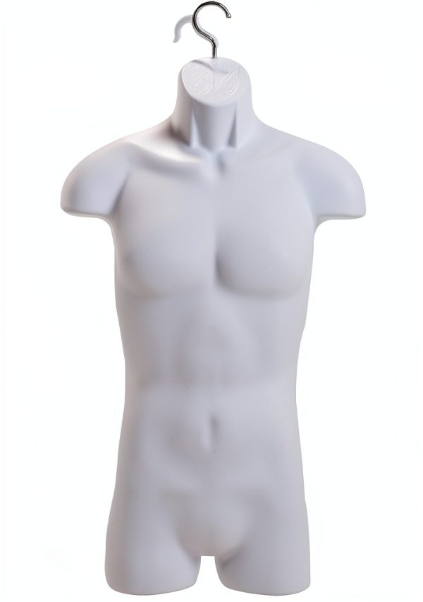 Male Mannequin Torso Store Supply Warehouse White Plastic with Hook-0
