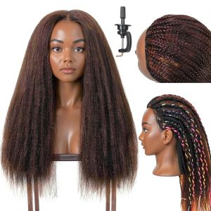 FABA 100% Real Hair Mannequin Head with Hair Doll Head Styling 20"-22" Cosmetology Manikin Practice Head Hairdresser Doll Head for Dyeing Cutting Braiding with Clamp Stand-0
