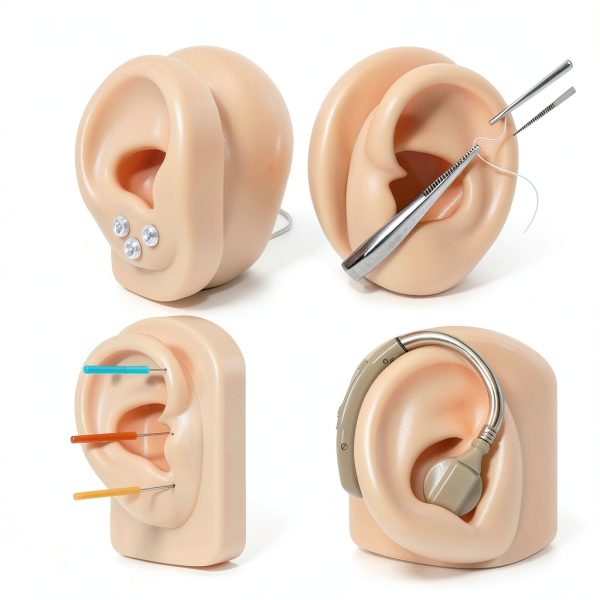 2 Pcs Silicone Ear Model Left and Right Soft Flexible Model Fake Ear Piercing Practice Silicone Body Parts Realistic for Jewelry Display Acupuncture Mannequin Teaching Instruction-5