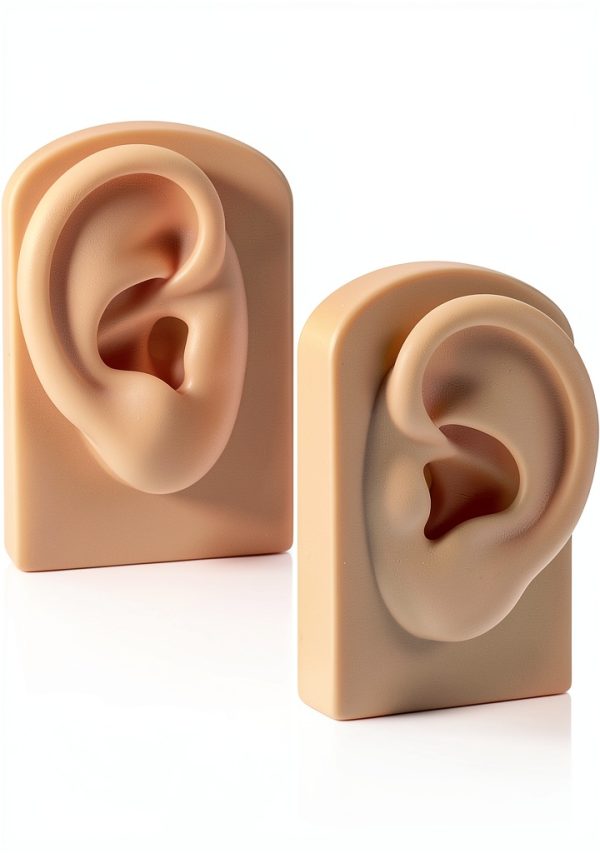 2 Pcs Silicone Ear Model Left and Right Soft Flexible Model Fake Ear Piercing Practice Silicone Body Parts Realistic for Jewelry Display Acupuncture Mannequin Teaching Instruction-0